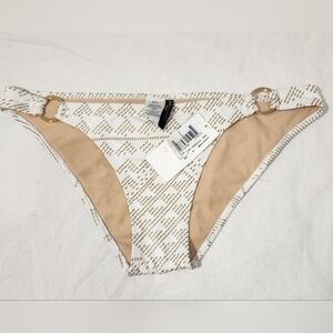 BCBG MAXAZRIA White and Tan Bikini Bottom with Gold  Ring Accents